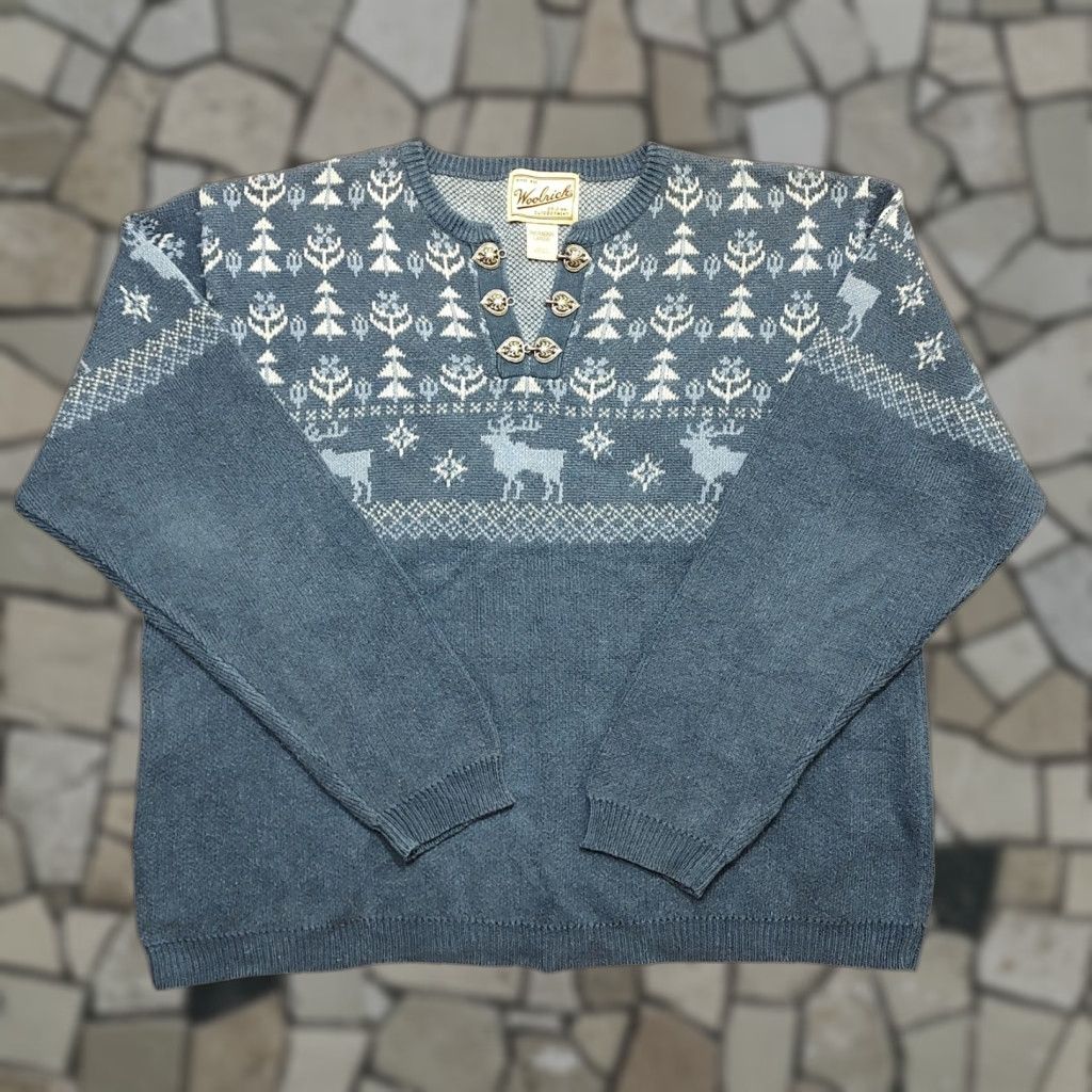 Vintage VINTAGE Woolrich Sweater Womens L Dark Blue Fair Isle Winter Deer Toggle Clasps Shirt Pullover Christmas Holiday Nature Outdoor Animals Size L / US 10 / IT 46 - 1 Thumbnail