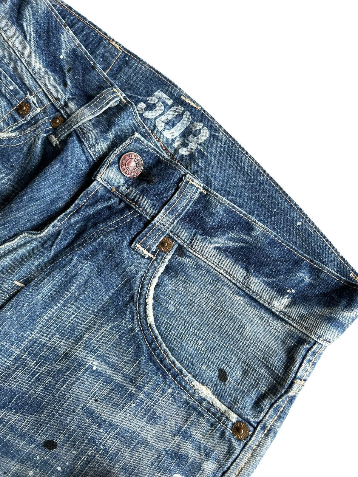 Japanese Brand × Kapital × Vintage Edwin Blue Trip Rusty Faded Distressed Denim Jeans Size US 32 / EU 48 - 4 Thumbnail