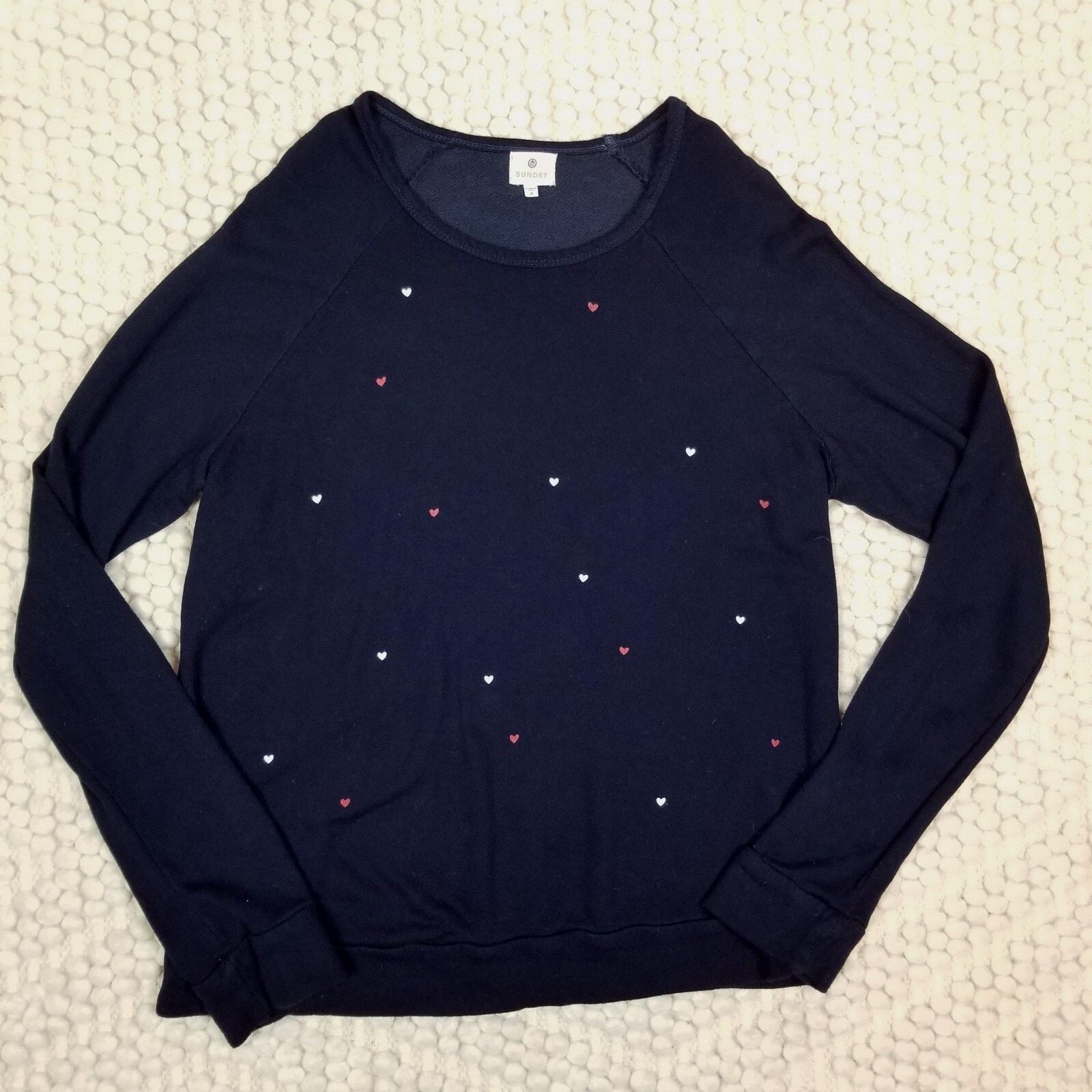 Sundry Sundry Heart Print Navy Blue Raglan Sweatshirt Sz 2 Size M / US 6-8 / IT 42-44 - 7 Thumbnail