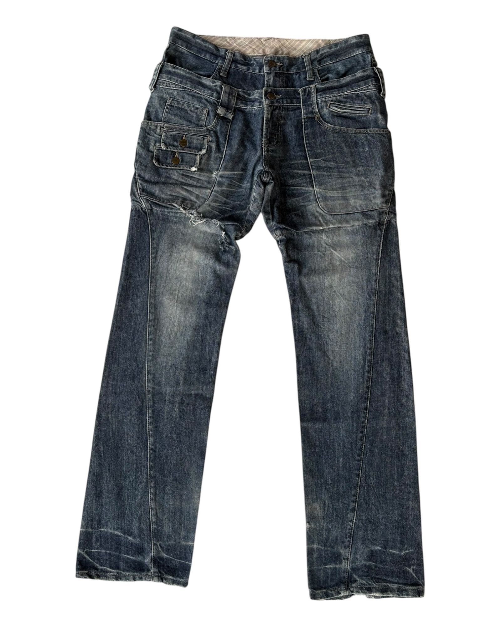 If Six Was Nine PPFM Double Waist Distressed Denim Jean Size US 33 - 10 Thumbnail