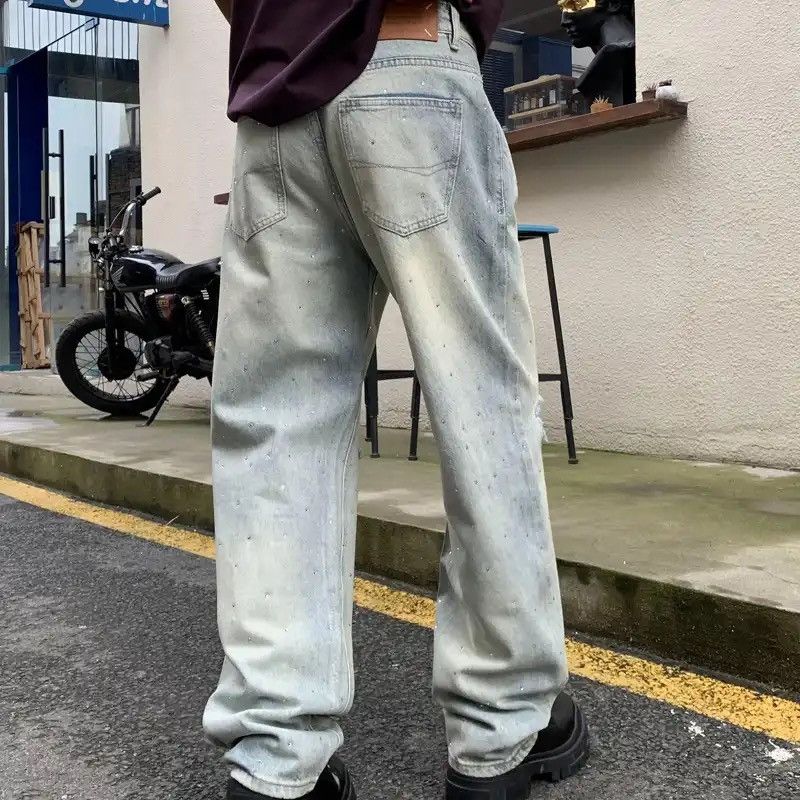Denime × Japanese Brand × Vintage Ripped On Knee Baggy Jeans Vintage Blue Full Crystal Printed Size US 36 / EU 52 - 5 Thumbnail