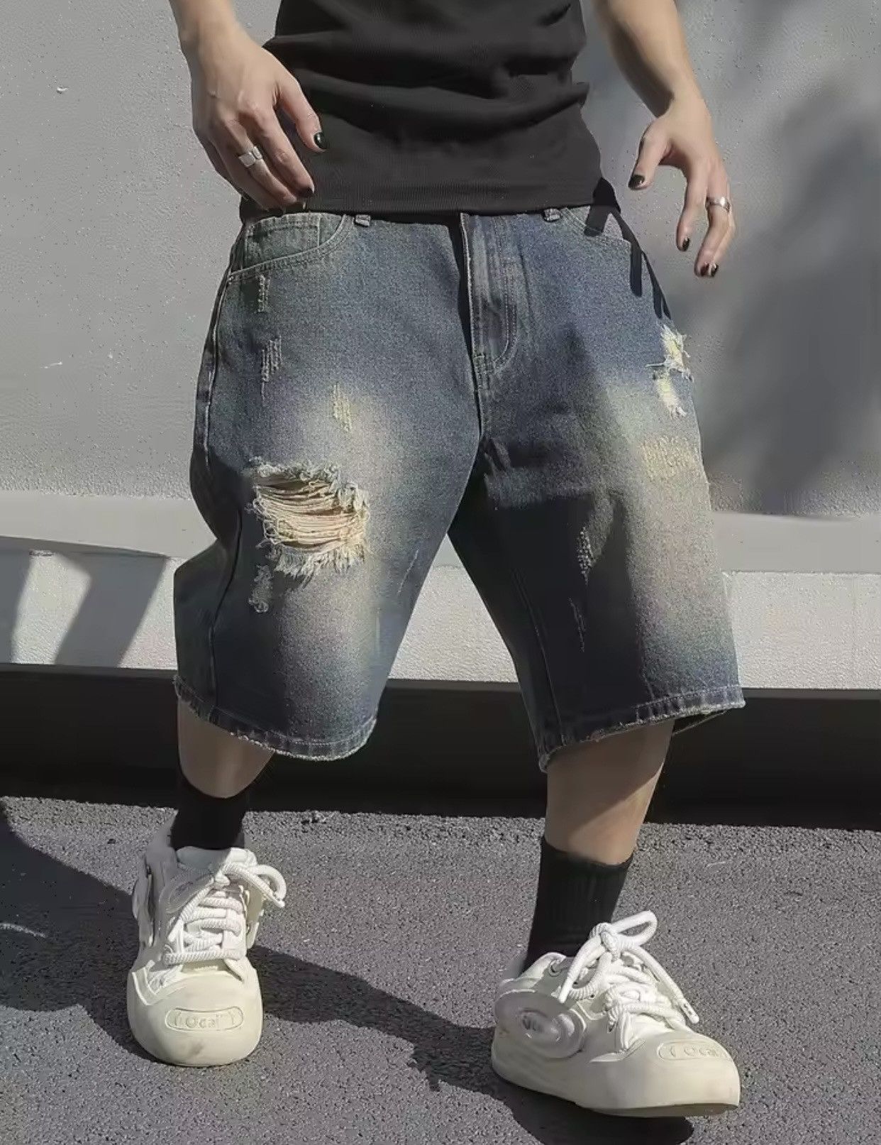 Jean × Vintage Baggy Stretchy Denim Shorts Jeans Size US 36 / EU 52 - 5 Thumbnail