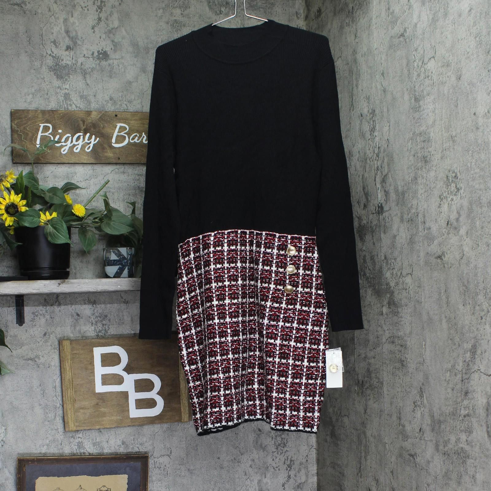 Other Nwt Bcx Tweed-skirt Long Sleeve Dress Black / Red Multi 2xl Size XXL / US 16-18 / IT 52-54 - 1 Thumbnail