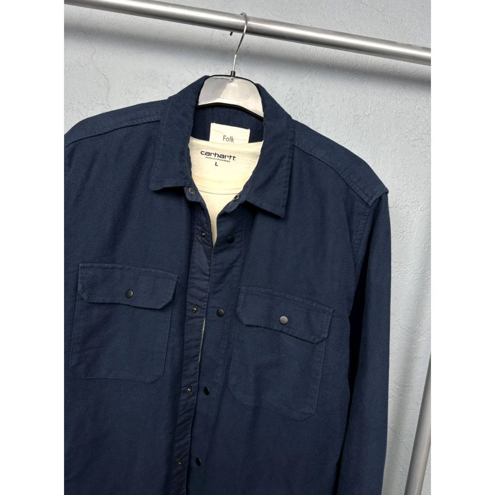 Folk Folk Mens Overshirt Jacket Heavy Cotton Flannel Shirt Size L Blue Button-Up Shirt Mens Regular Size L Stephen Folk Overshirt Jacket External Size US L / EU 52-54 / 3 - 2 Thumbnail