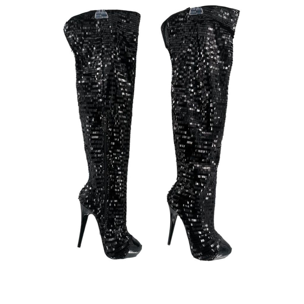 The Unbranded Brand Black Sequin Knee-High Boots Size US 10 / IT 40 - 1 Thumbnail