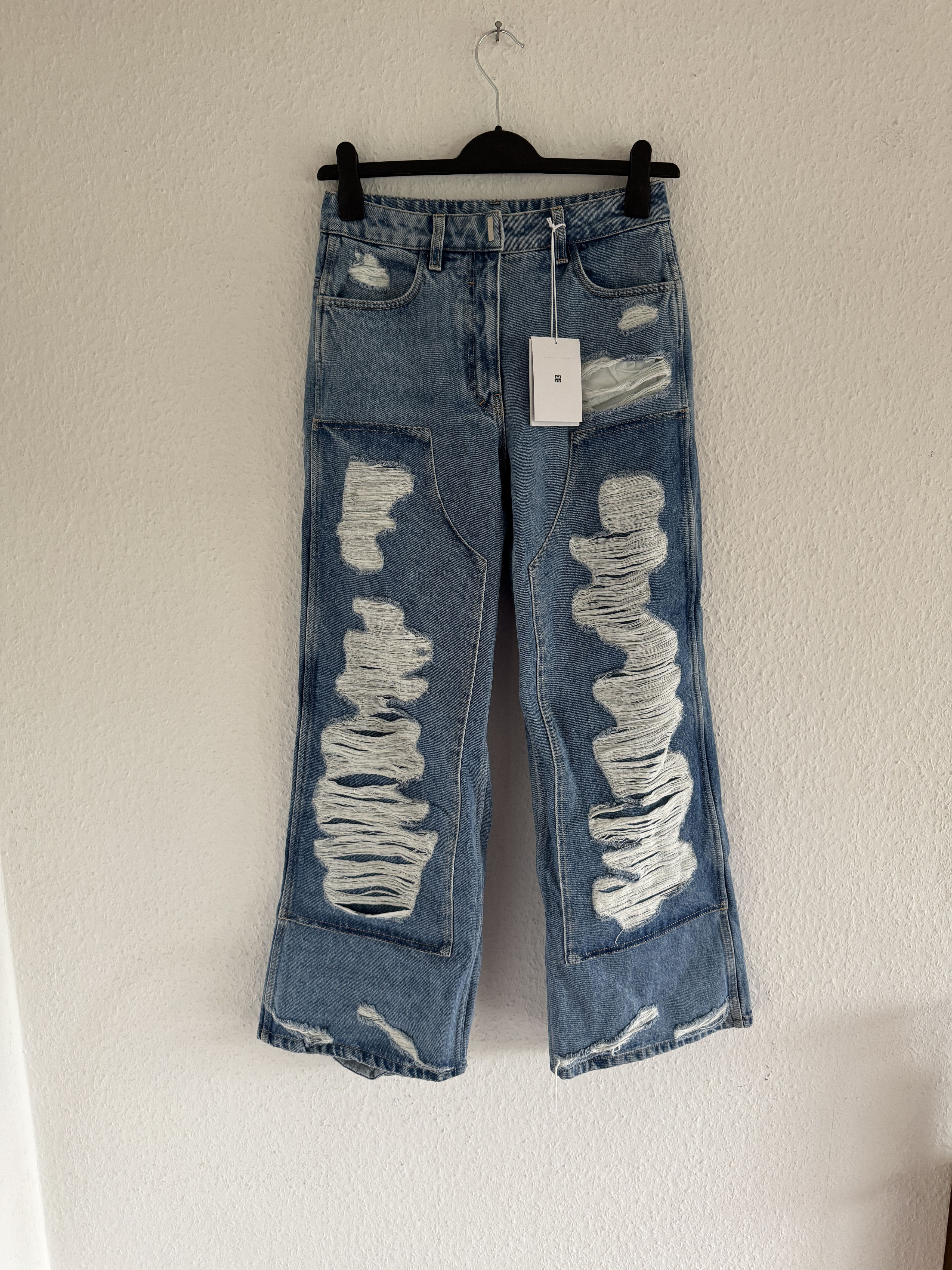 Distressed Mid-Rise Wide-Leg Jeans