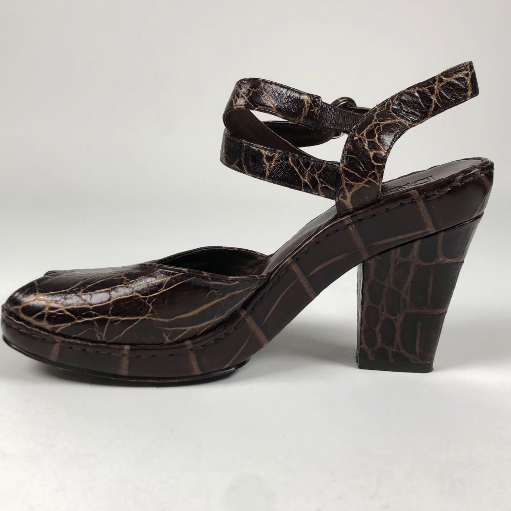 Vintage Bolo Womens Size 8 Brown Reptile Print Leather Slingback Platform Heels Size US 8 / IT 38 - 5 Thumbnail