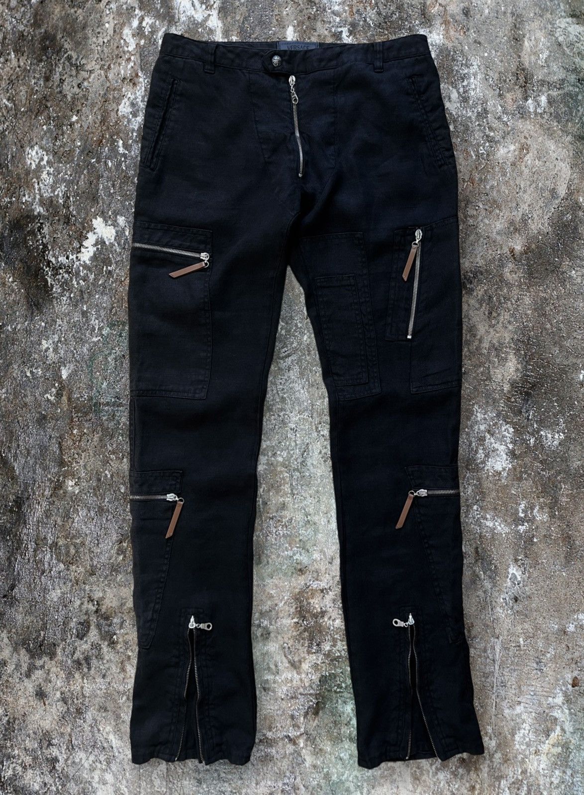 image of Avant Garde x Versace Multi Zip Cargo Trousers Pants in Black, Men's (Size 33)