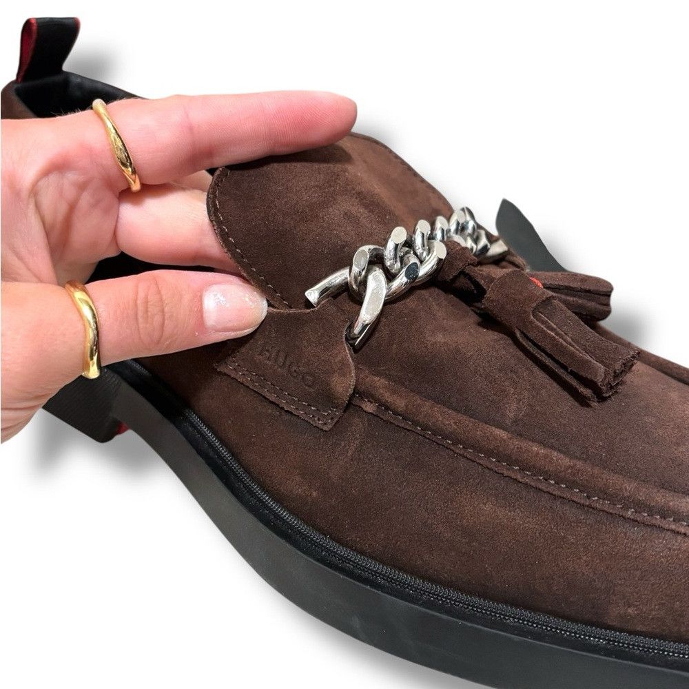 Hugo HUGO Iker Brown Suede Slip-On Tassel Square Toe Loafers Size US 8.5 / EU 41-42 - 7 Thumbnail