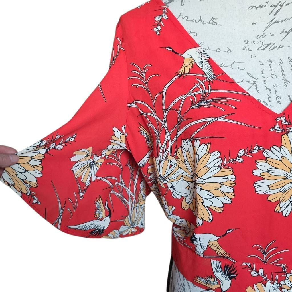 Express Express Women's Size Lrg Women's Red Orange Floral Pelican O Size L / US 10 / IT 46 - 5 Thumbnail