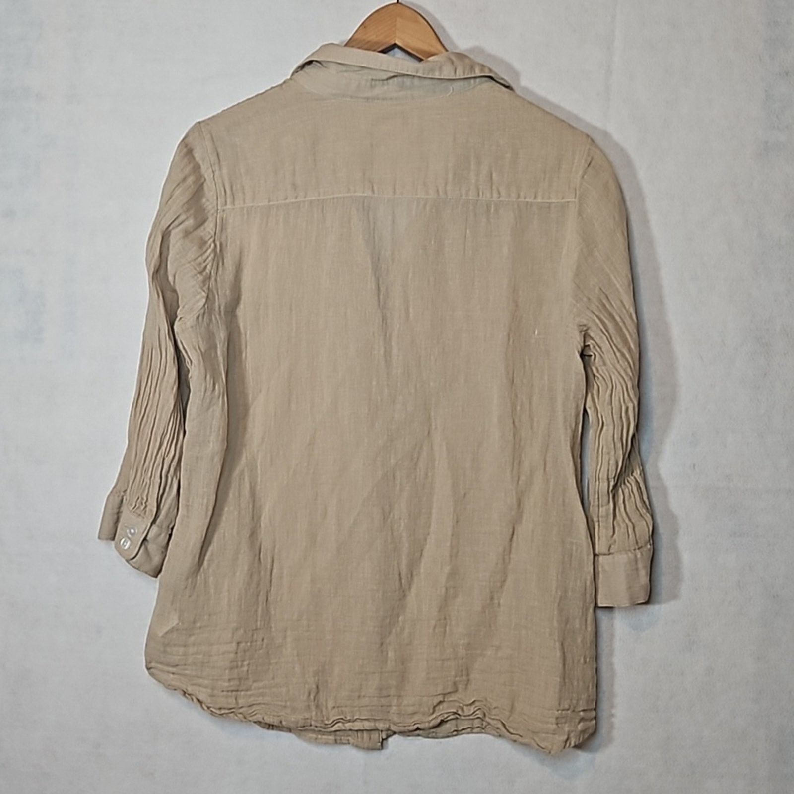 Coldwater Creek Coldwater Creek Tan Crinkle Linen Blend Button Up Shirt Size L / US 10 / IT 46 - 7 Thumbnail