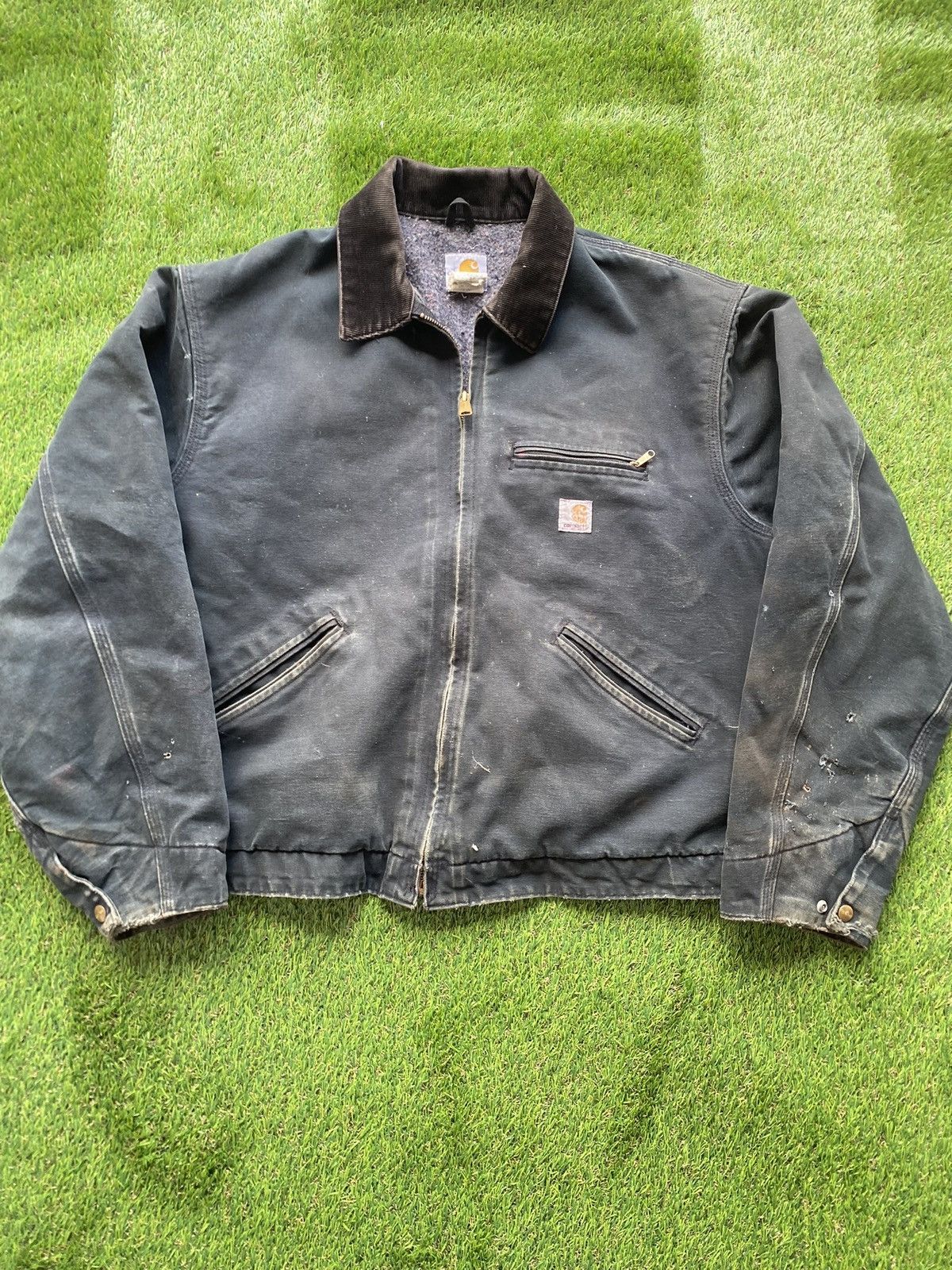 Pre-owned Carhartt 90's  Detroit Jacket Faded Black Distressed