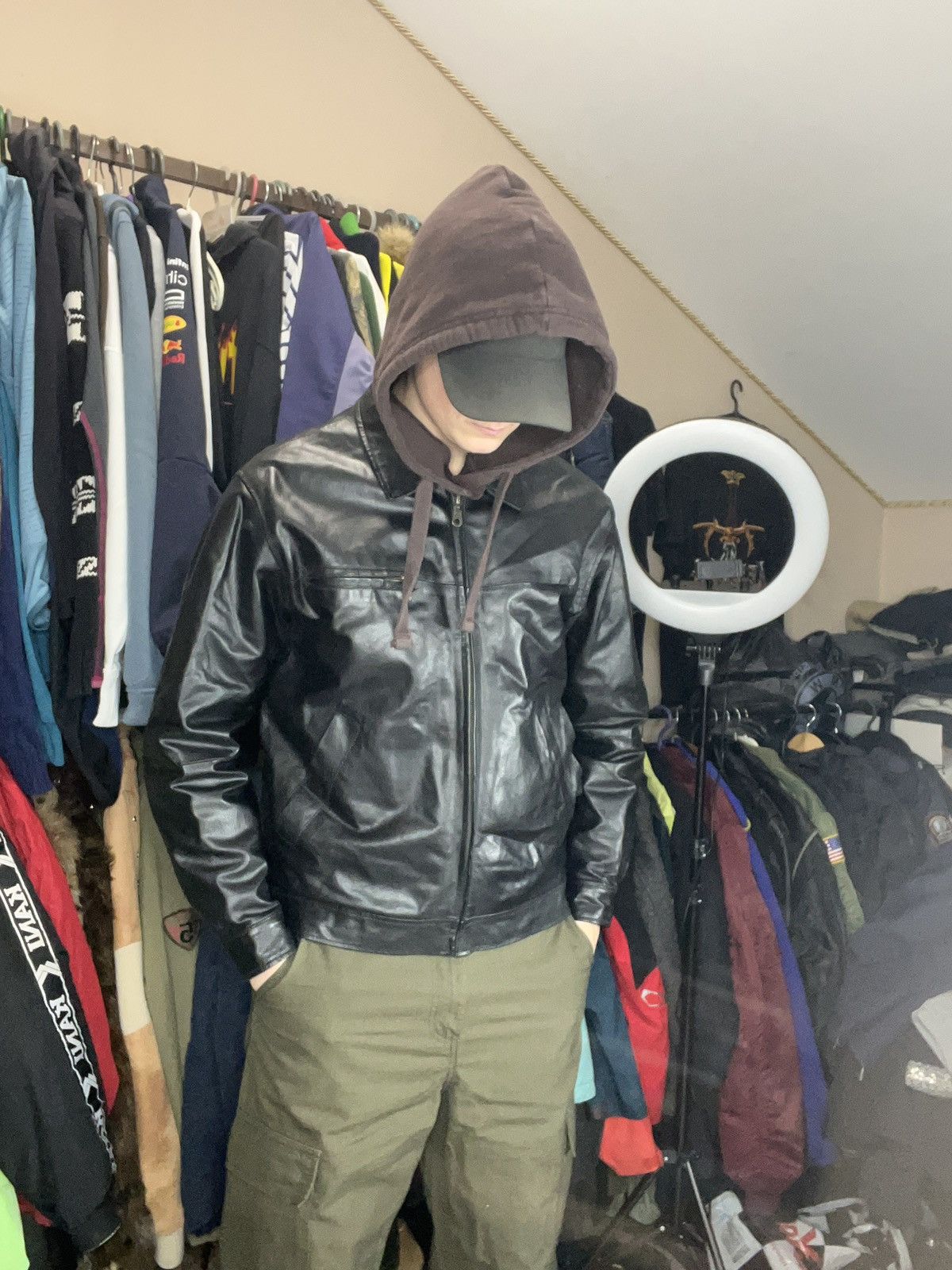 Vintage 90's Faded Old Leather Flight Jacket Aviator Type
