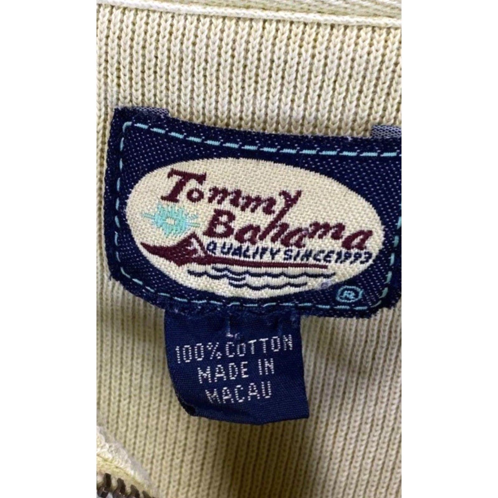 Tommy Bahama VINTAGE Men’s Tommy Bahama Tropical Amber 1/4 Zip Up Long Sleeve Pullover Sweater L Yellow Cotton Regular Mens Pullover 1/4 Zip Classic Winter Size US L / EU 52-54 / 3 - 3 Thumbnail