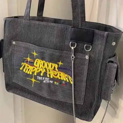 VIBE Embroidered Letters Canvas Tote Bag Size ONE SIZE - 2 Thumbnail