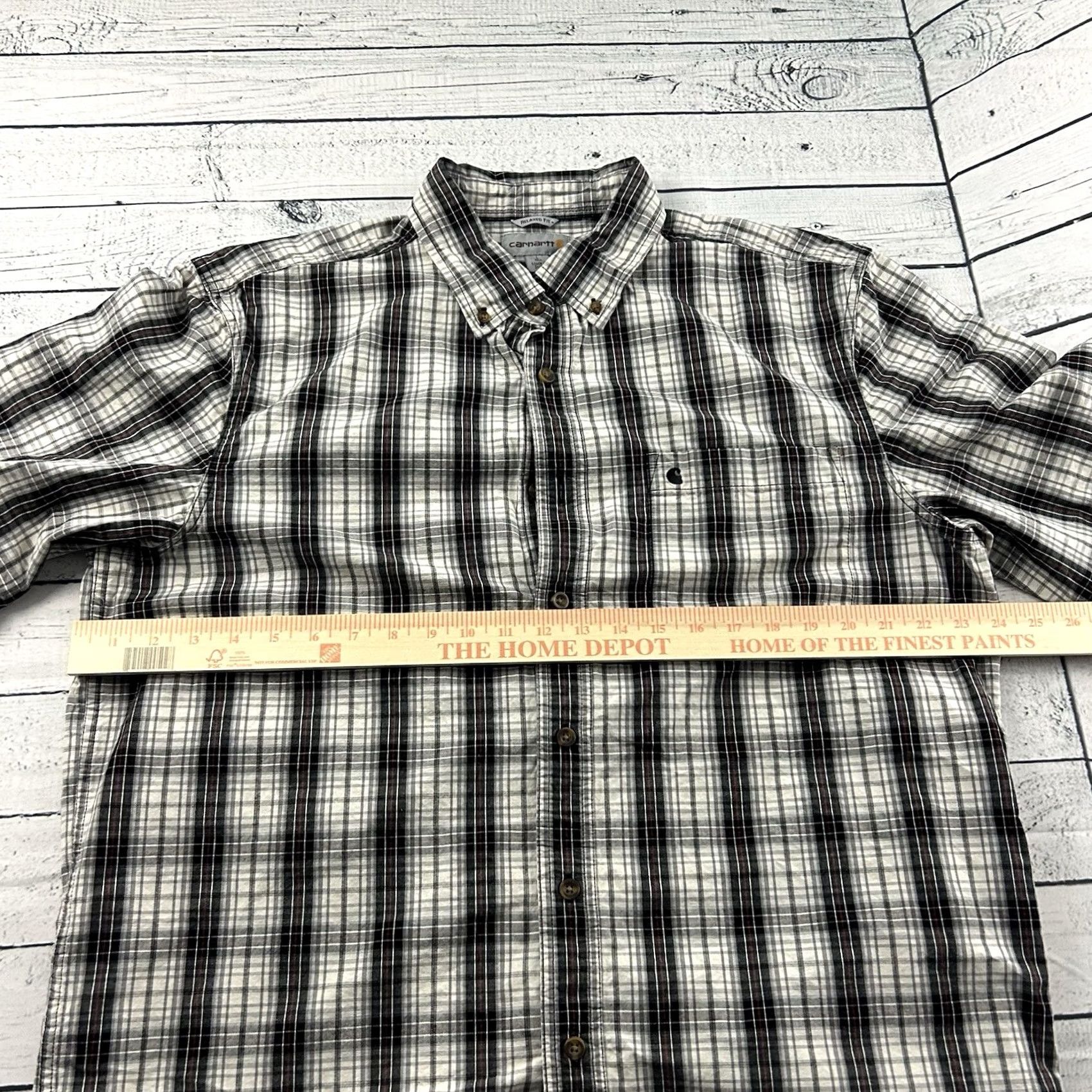 Carhartt Carhartt Button-Up Shirt Plaid Short Sleeve Men's Large Tall Gray Relaxed Fit Size US L / EU 52-54 / 3 - 5 Thumbnail