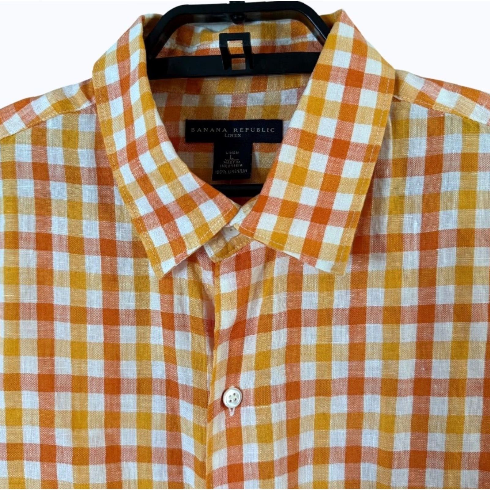 Banana Republic VINTAGE Banana Republic Gingham Plaid Button-Up Shirt Mens L 100% Linen NEW Orange Size US L / EU 52-54 / 3 - 5 Thumbnail