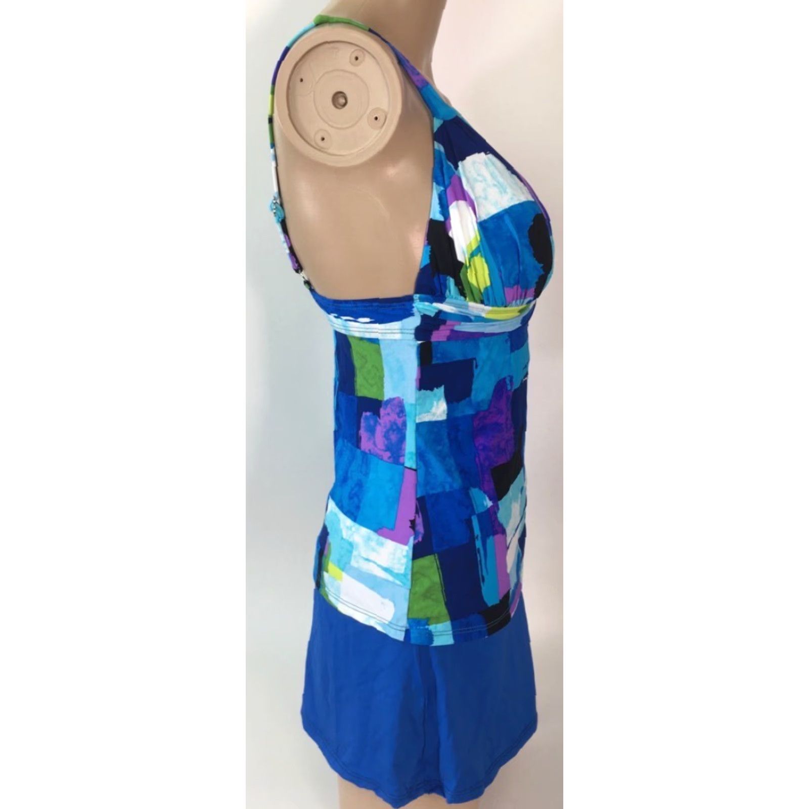 Vintage 2 Bamboo Tankini Swimsuit Women S Blue Geometric Lined Skirt Two-Piece Beach Pool Womens Size ONE SIZE - 2 Thumbnail