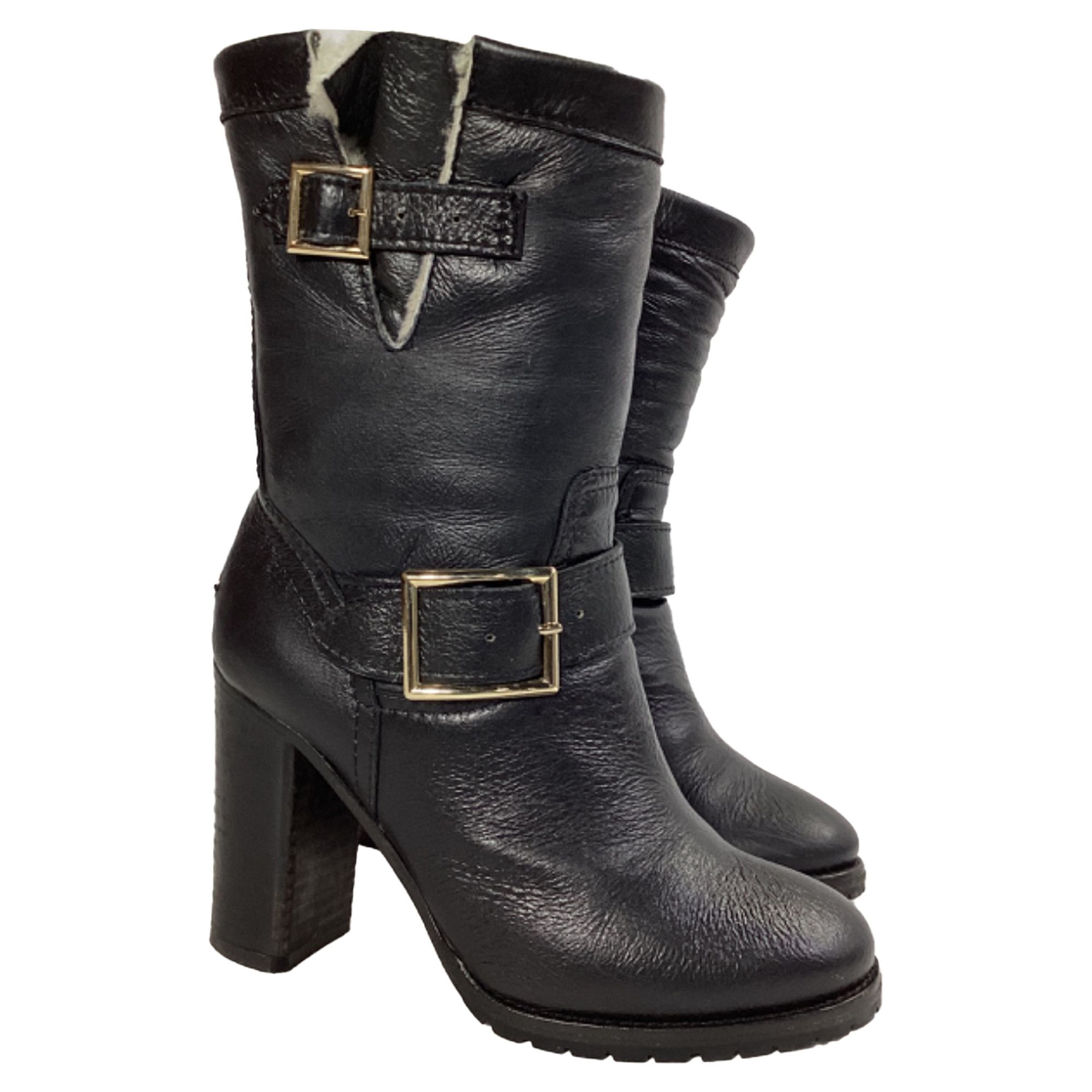 Jimmy Choo Jimmy Choo Dart Shear-Lined Biker Boots in Black Leather Size US 6 / IT 36 - 1 Thumbnail