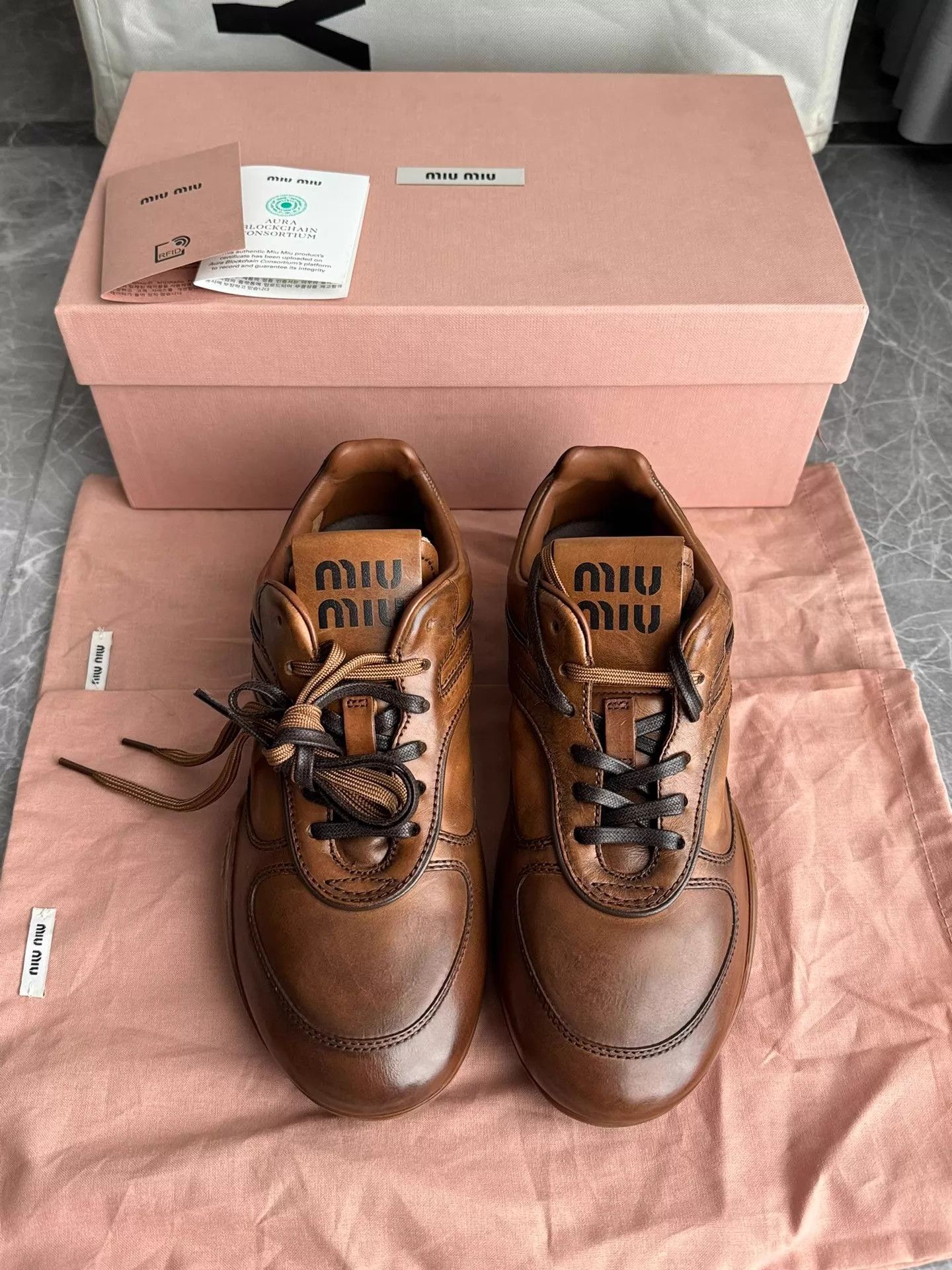 Miu Miu Miu Miu 25FW Gym Leather Double Laces Brown Flat 36 Size US 5.5 / IT 35.5 - 2 Thumbnail