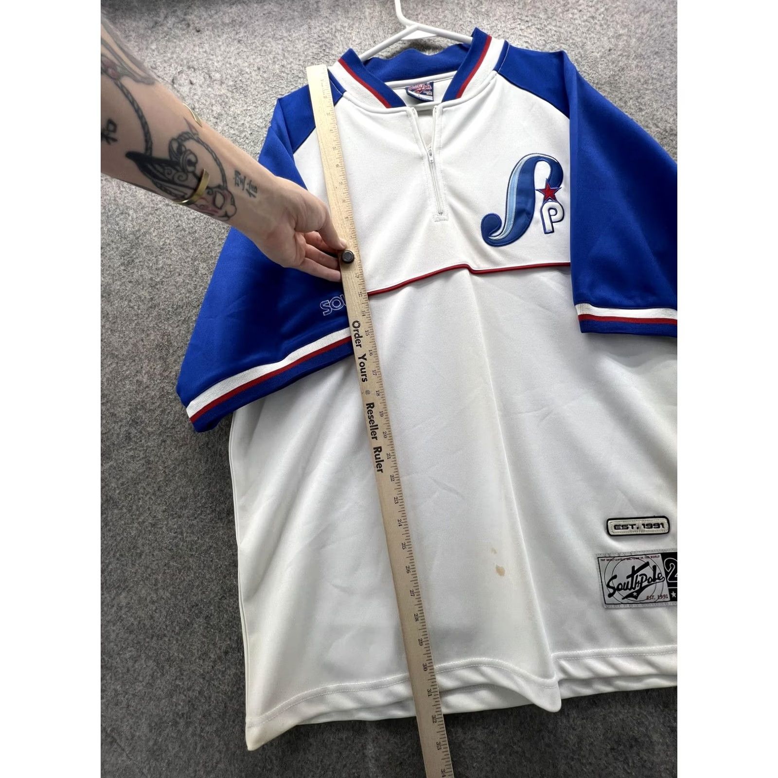 Southpole Southpole Shirt Mens Large White Blue 1/4 Zip Baseball Jersey Raglan Top Size US L / EU 52-54 / 3 - 3 Thumbnail