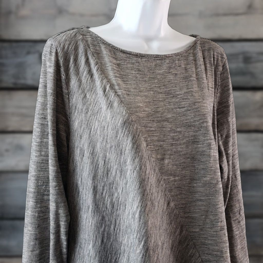 Vintage PureJill Womens Long Sleeve Top Blouse Size PL Petites Black Beige Cotton Shirt Womens Size L / US 10 / IT 46 - 1 Thumbnail
