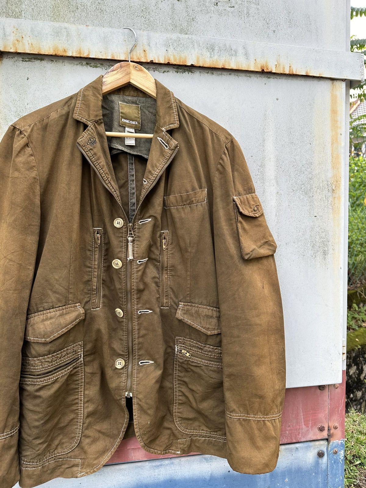 Diesel 👹Vintage THRASHED Faded Diesel Brown Utility Jacket Size US L / EU 52-54 / 3 - 6 Thumbnail