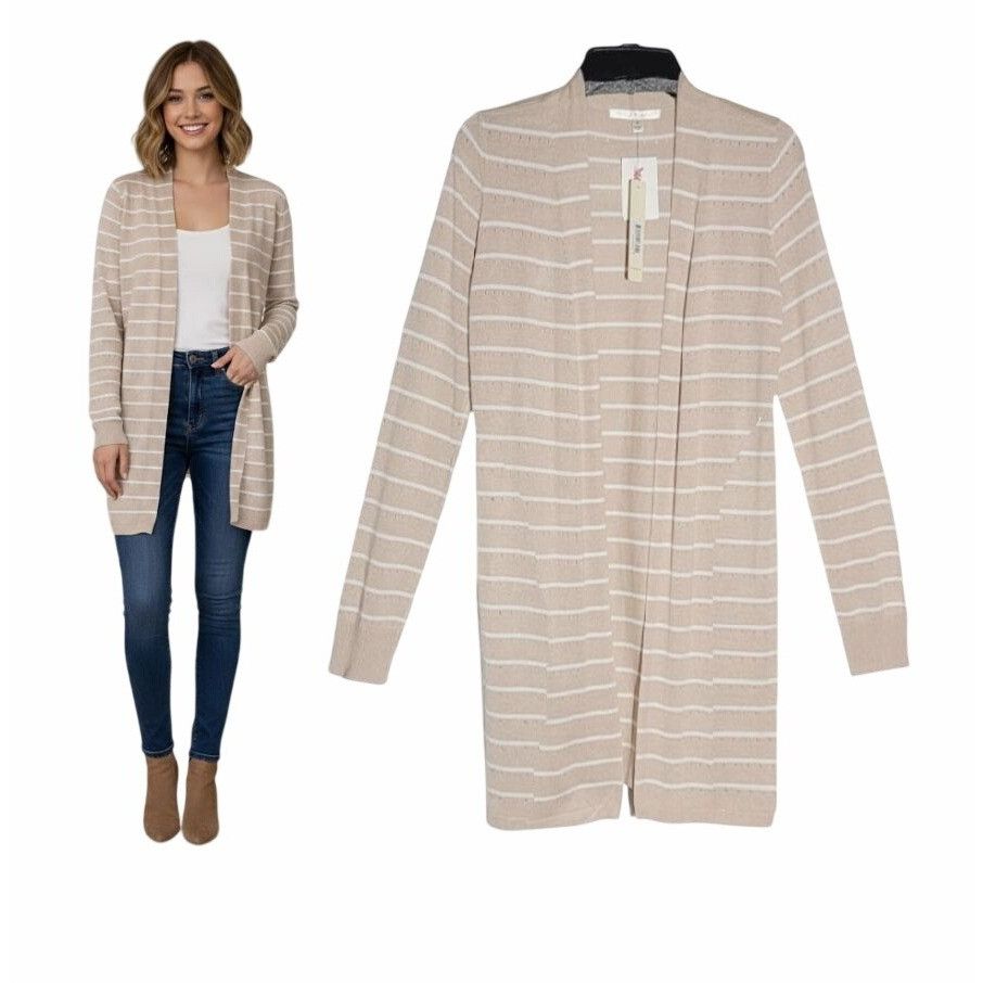 Other ❤️Womens Beige White Striped Long Cardigan Cyrus Sz S Thin K Size S / US 4 / IT 40 - 1 Thumbnail