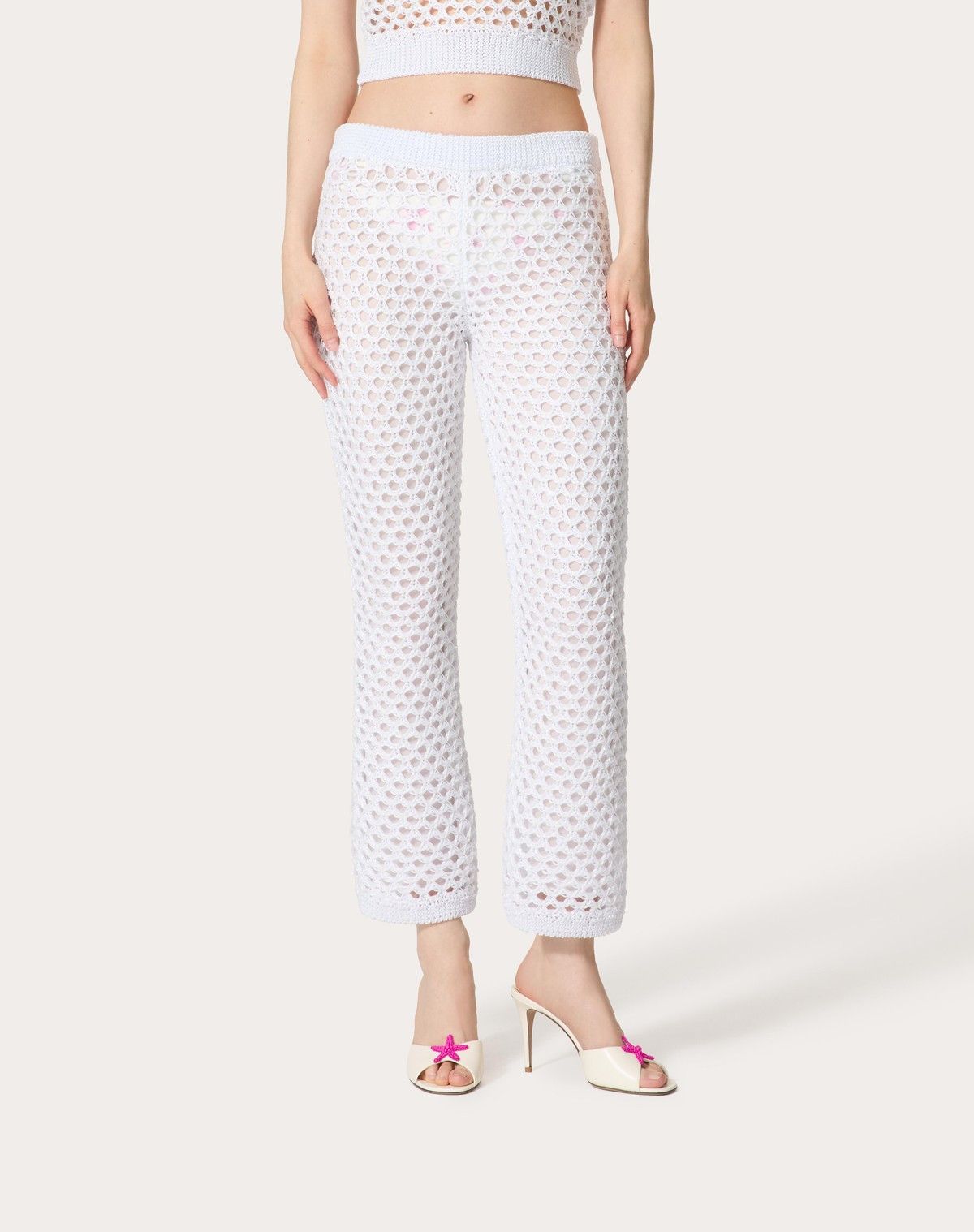 Valentino o1s1wg110525 Viscose Lurex And Sequin Trousers in White Size 28" / US 6 / IT 42 - 2 Thumbnail