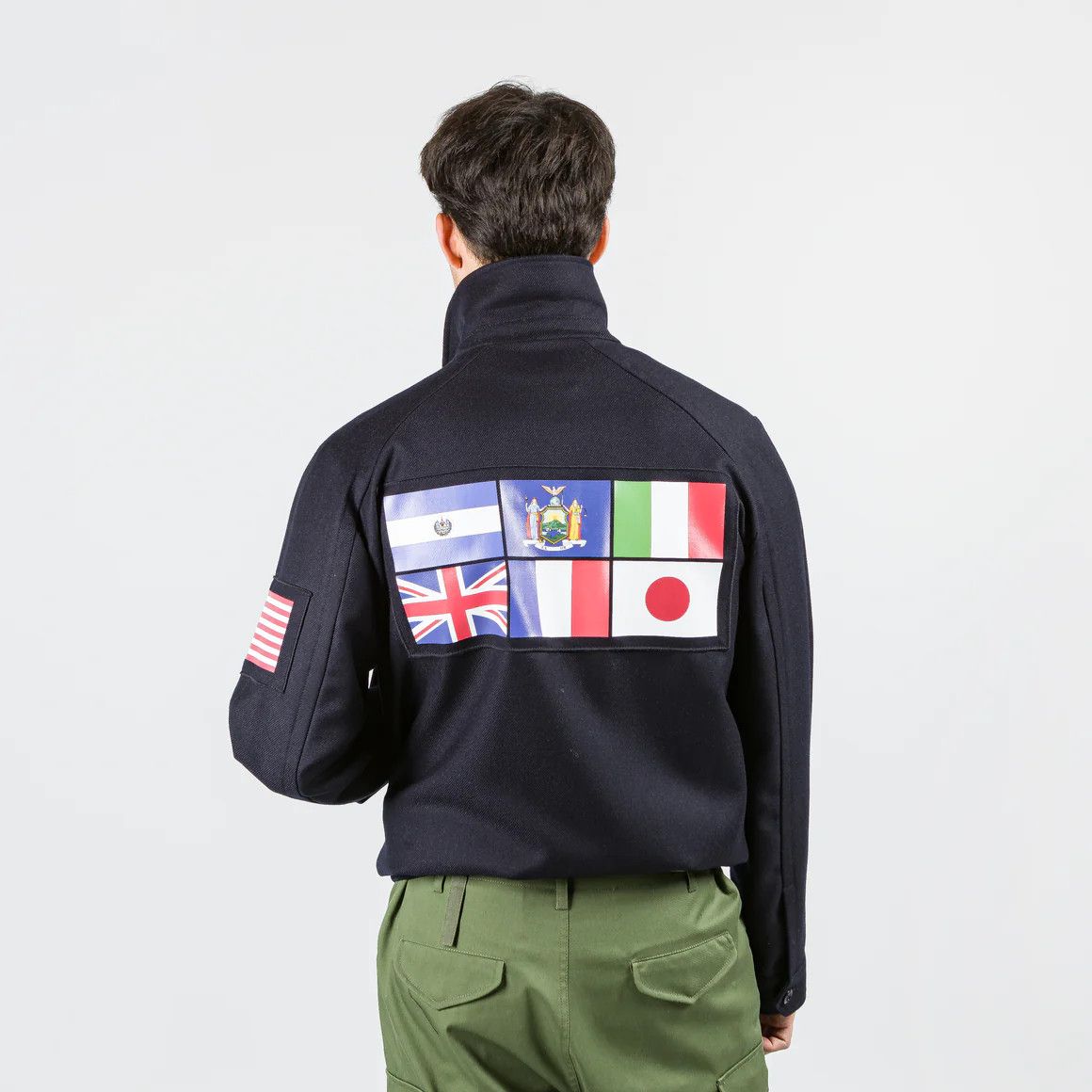 image of 3M x 4Sdesigns Split Raglan Bomber - Navy W/ Flag Motif, Men's (Size Medium)