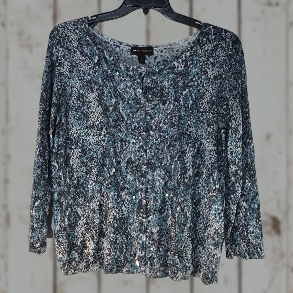 Vintage Dana Buchman Cardigan Womens Size XL Sequin Button Full Multi Donna Size XL / US 12-14 / IT 48-50 - 1 Thumbnail