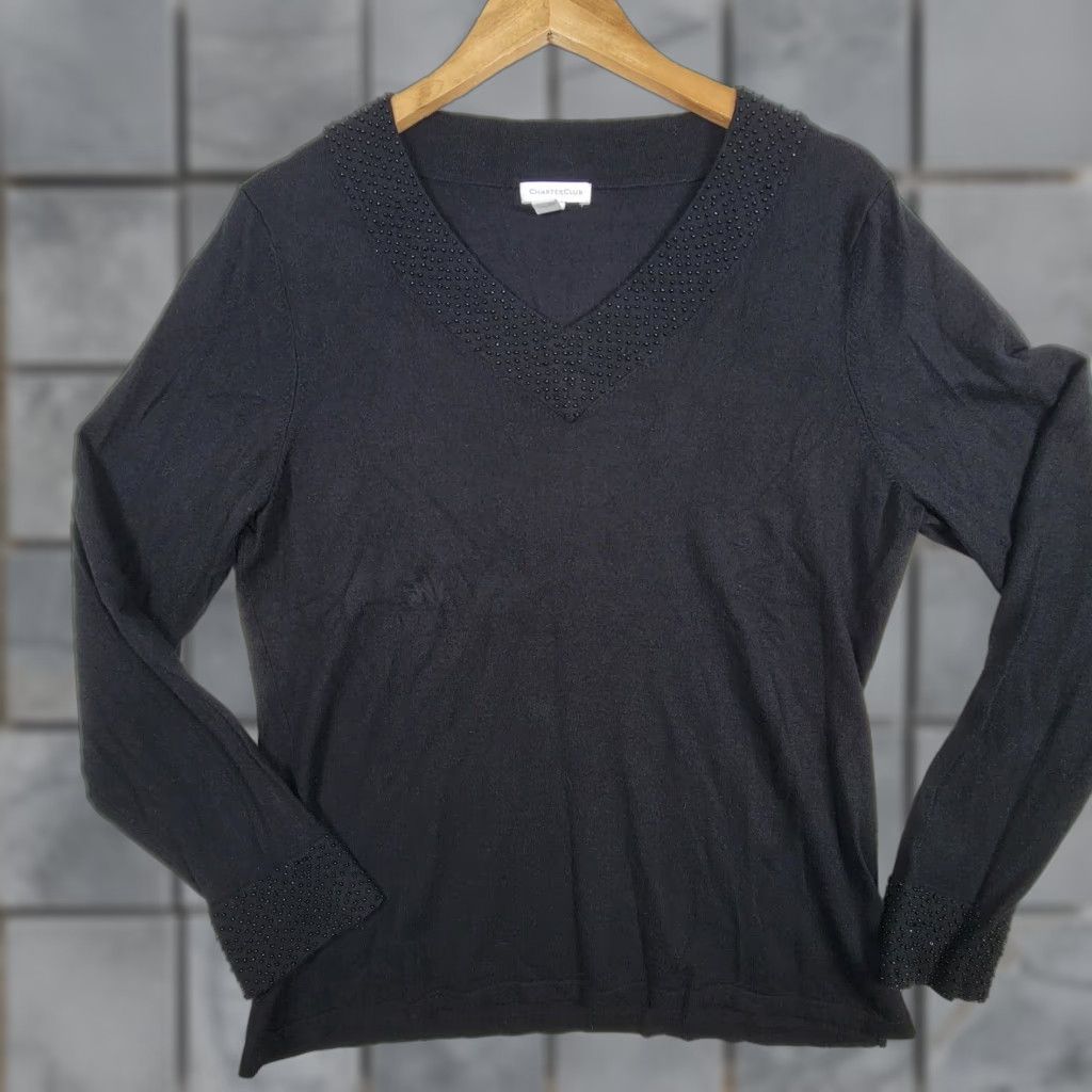 Charter Club Vintage? No — CHARTER CLUB Sweater Womens XL Pullover Black Luxury V Neck Size XL / US 12-14 / IT 48-50 - 1 Thumbnail