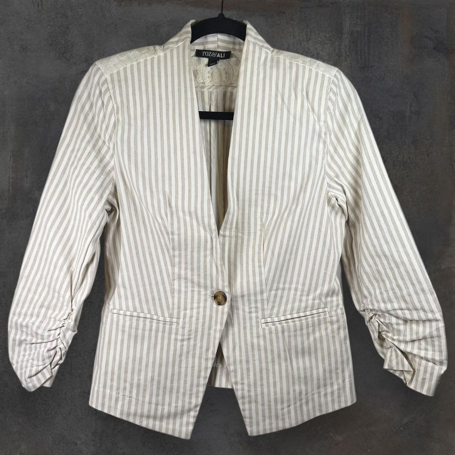 Other Roz & Ali Women's SZ S Striped Blazer w/ Lace Accents Cutesy Size S / US 4 / IT 40 - 1 Thumbnail