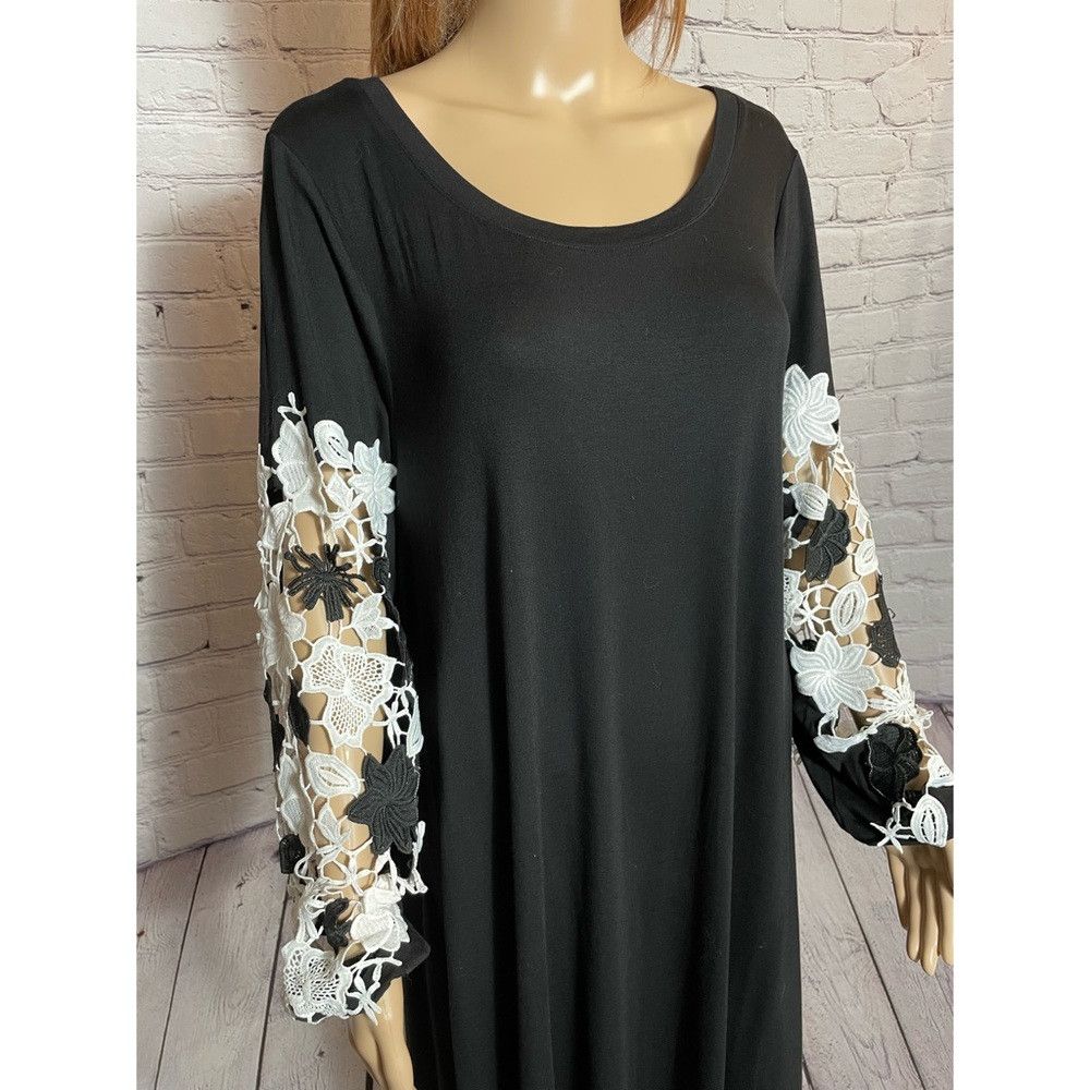 Other Spense Black Crochet Lace Long Sleeve Dress Size L Size L / US 10 / IT 46 - 2 Thumbnail