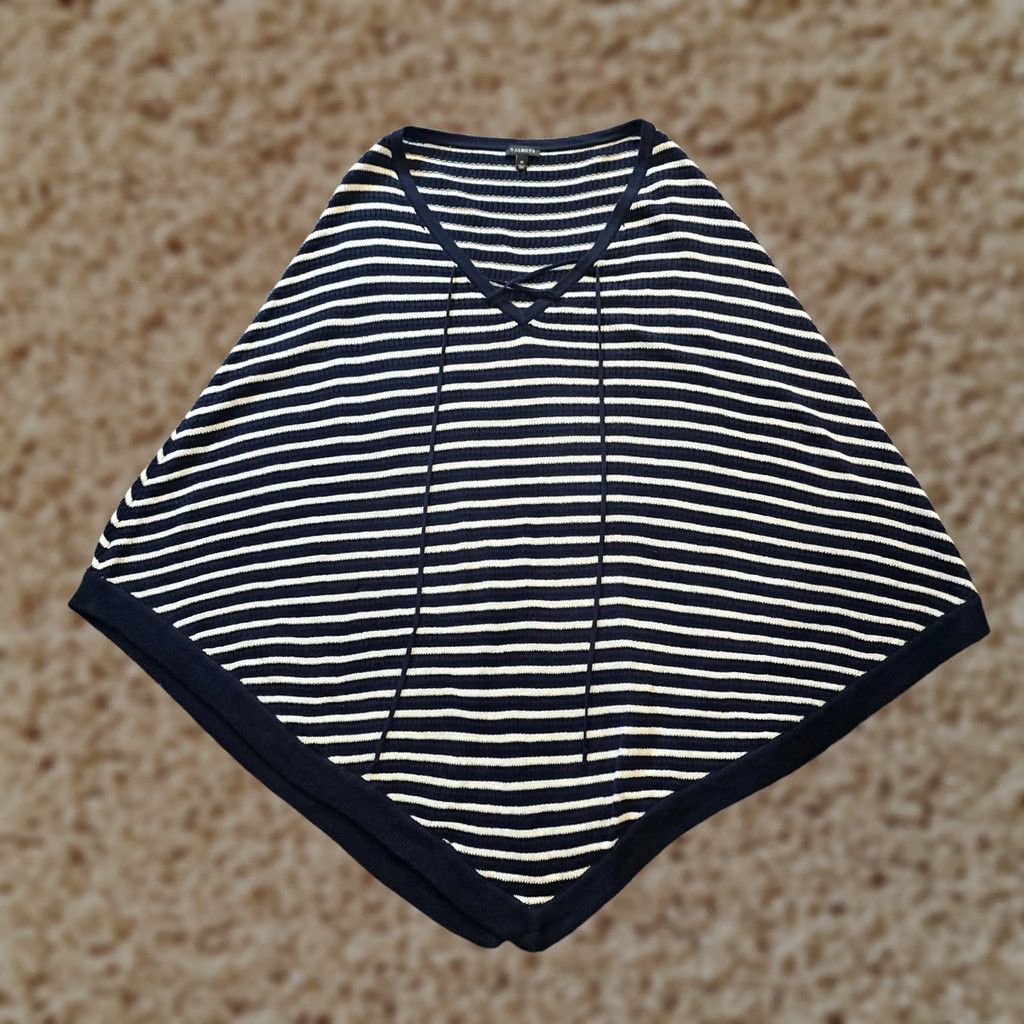 Talbots Talbots Poncho Women Size Medium Blue White Striped Knit Sweater Casual Nautical Cape Lightweight Knit Spring Winter Fall Mens? Size M / US 6-8 / IT 42-44 - 1 Thumbnail