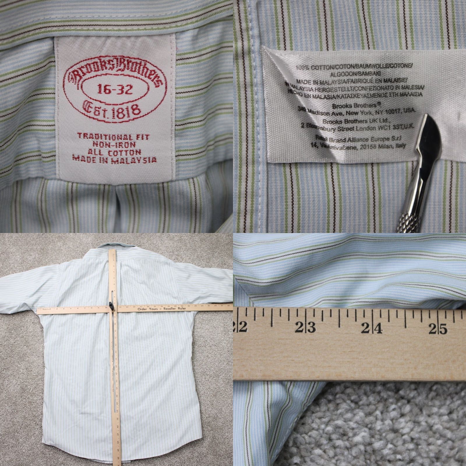 Brooks Brothers Brooks Brothers Dress Shirt Mens 16, 32 Blue/Yellow Non-Iron Cotton L/S Button Down Collar Classic Fit Size 42R - 8 Thumbnail