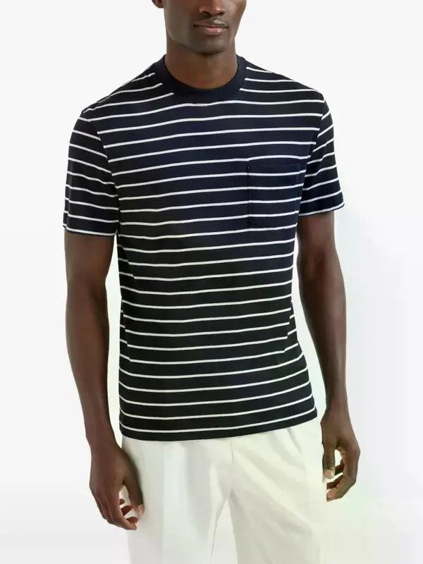 Brunello Cucinelli o1y0526 Crewneck T-Shirt in Midnight Blue/White Size US XS / EU 42 / 0 - 3 Thumbnail