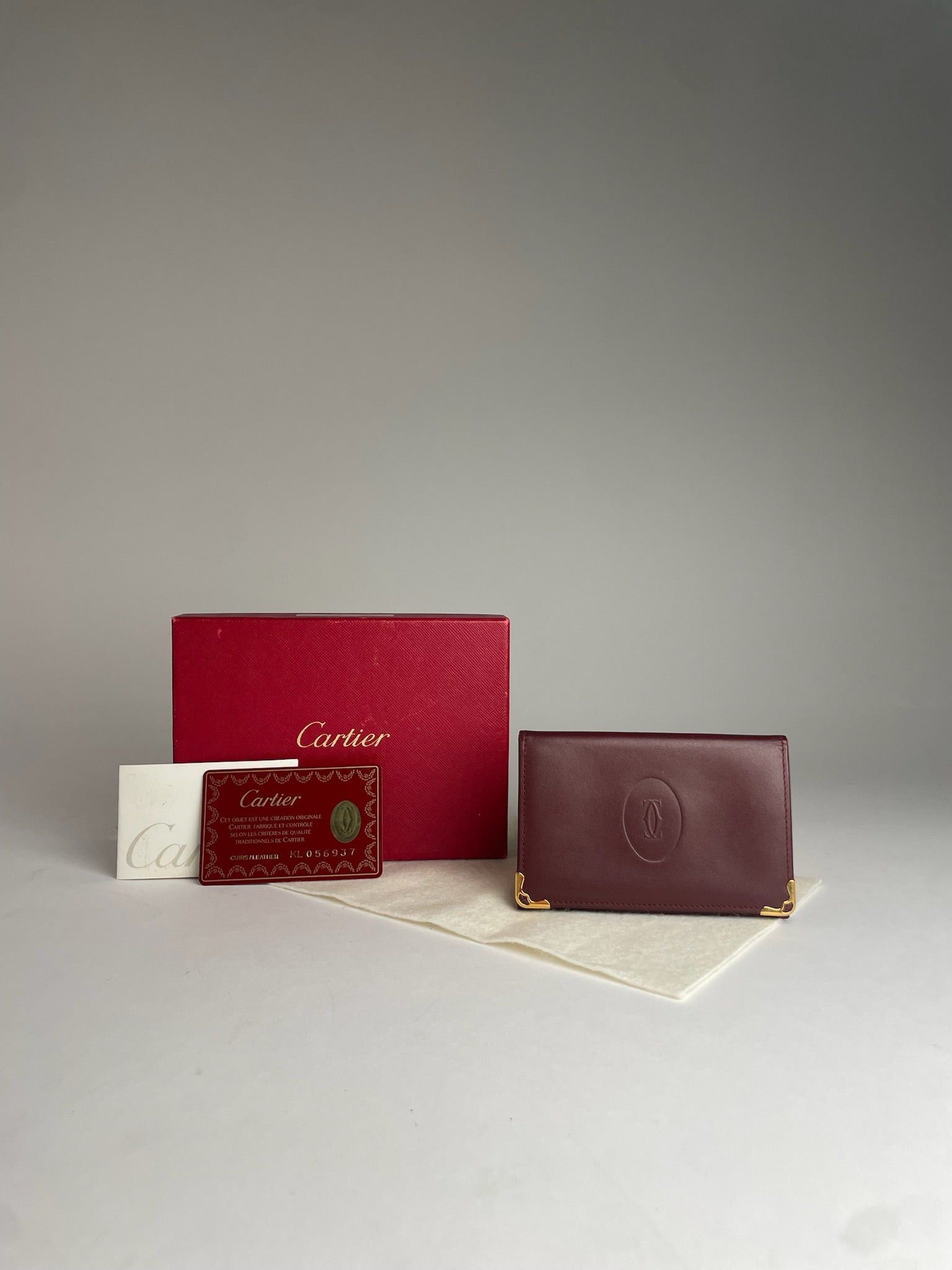 Cartier Vintage Leather Logo Card Holder Burgundy Size ONE SIZE - 1 Thumbnail