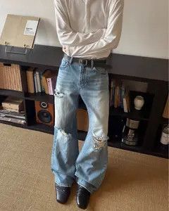 Jean Chizuru x Maezo Black Baggy Washed Denim Jeans Size US 33 - 3 Thumbnail