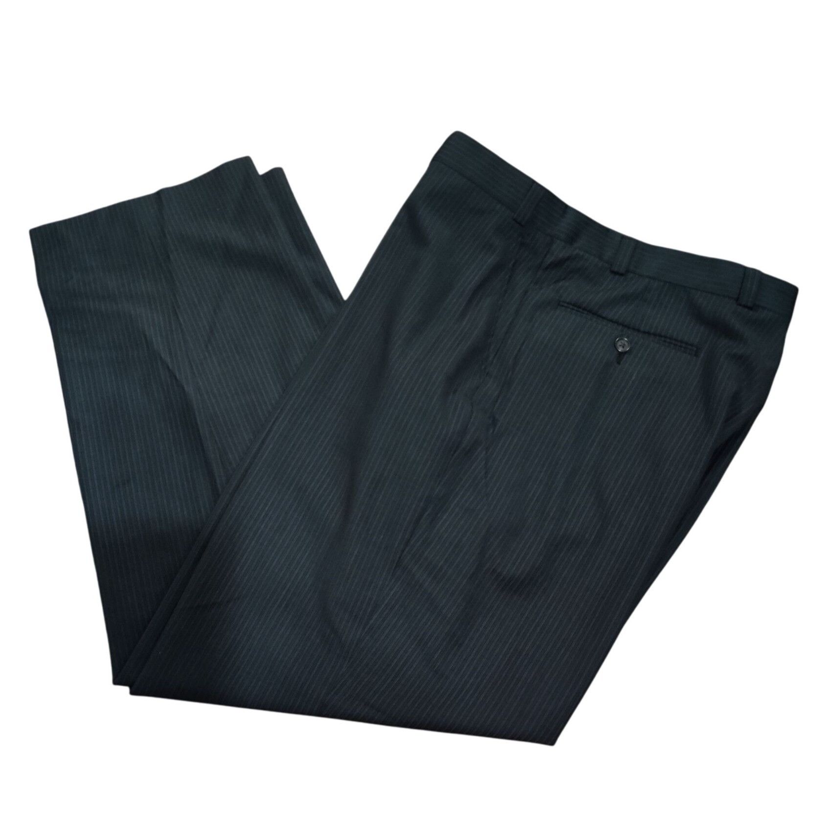 Vintage Calvin Klein 36 W x 30 L Black Wool Dress Pants Blue Pinstri Size 36R - 1 Thumbnail