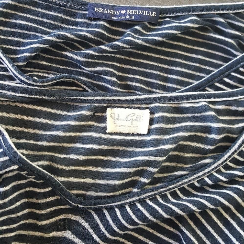 Designer Navy White Pinstripe Melville Vneck Long Sleeve Size ONE SIZE - 3 Thumbnail