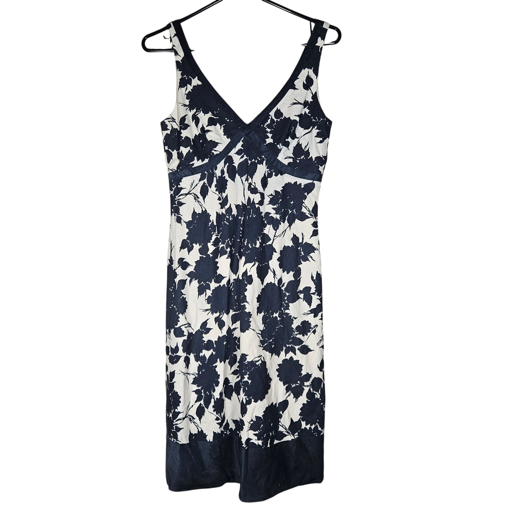 J.Crew Woman Navy Floral Silk Linen Dress Size 0 Cottagecore