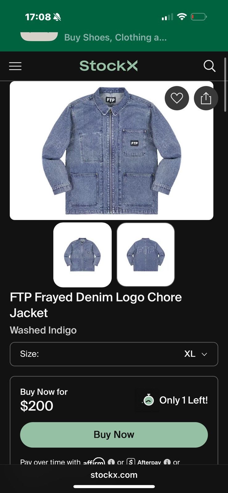 RARE FTP SS24 Frayed Denim Logo Chore Jacket Dirt Wash Blue