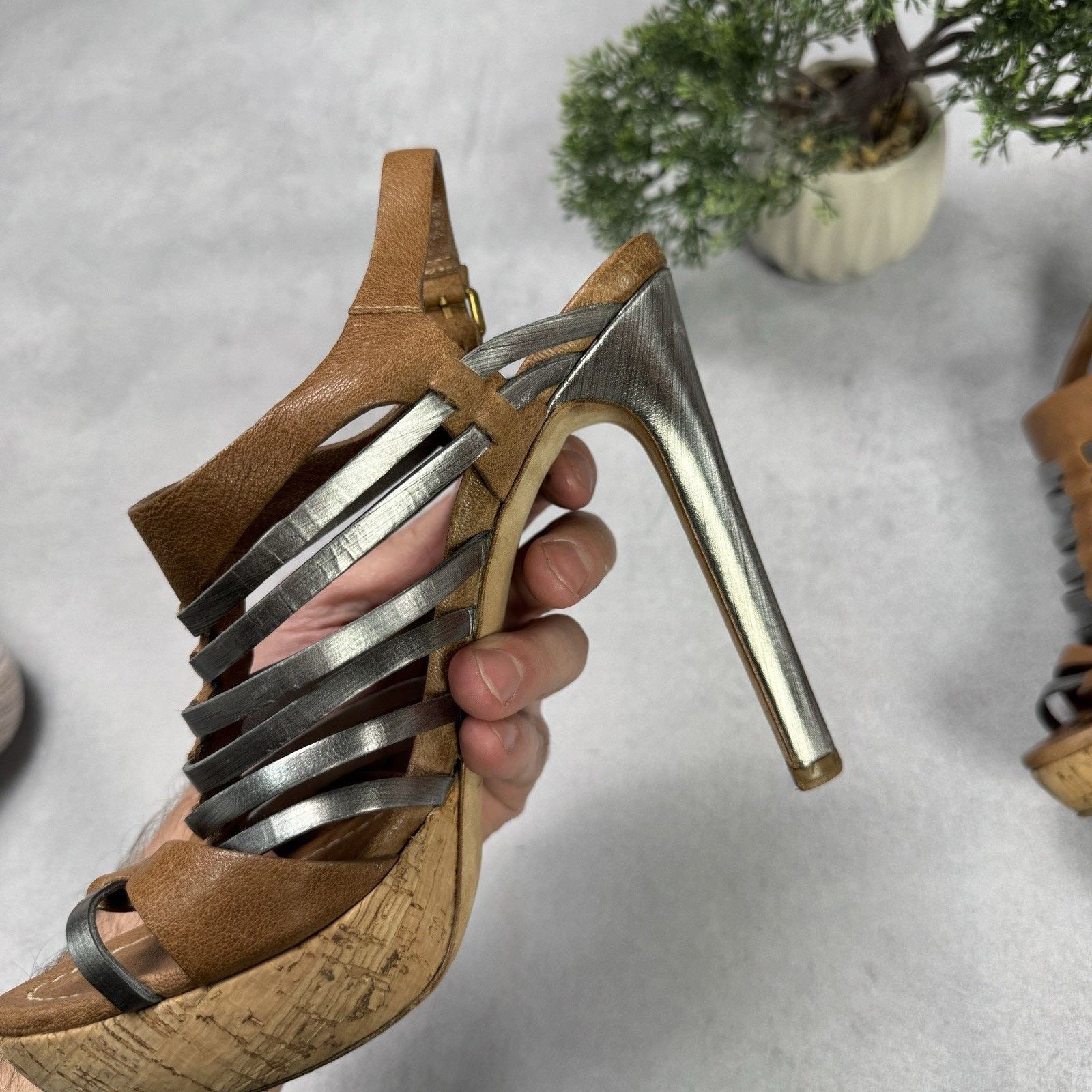 Miu Miu Miu Miu Platform Strappy Brown/ Silver Heels Sandals Size US 8.5 / IT 38.5 - 9 Thumbnail