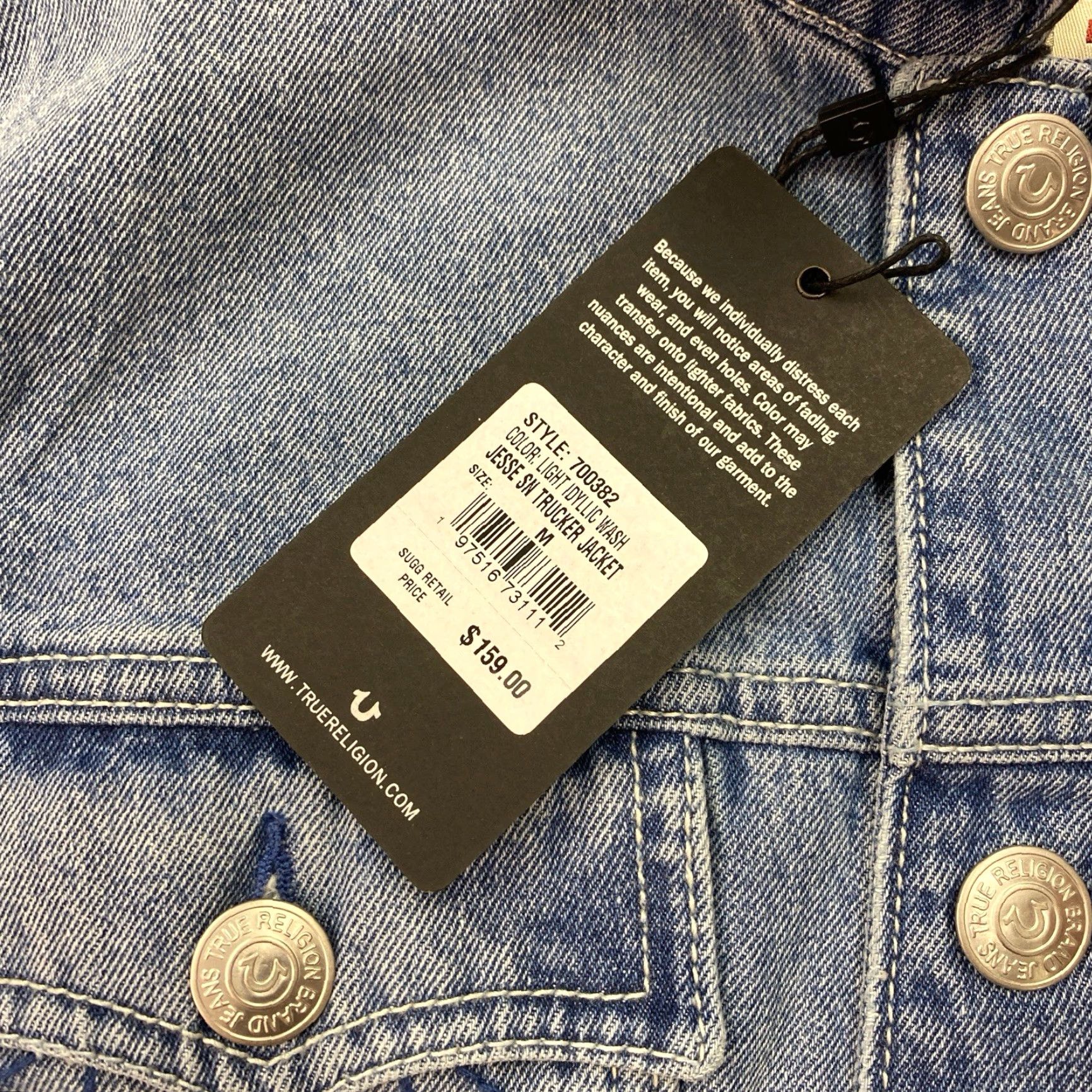 True Religion True Religion Jacket Denim Blue Wash Jesse SN Trucker Mens Medium NWT Jeans Coat Jacket Properly Pockets Collared Button Denim Mens Size US 31 - 3 Thumbnail
