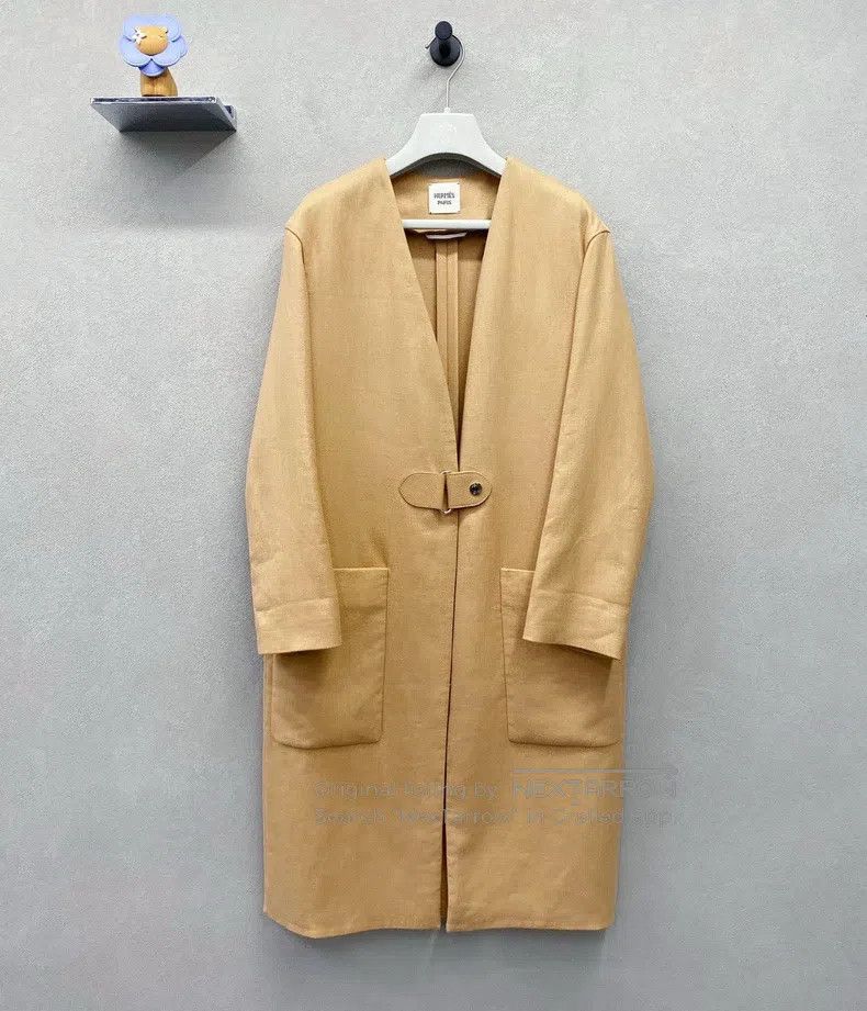 Hermes Hermes Khaki linen coat, 98% linen and 2% cotton Size XXS / US 00 / IT 34 - 1 Thumbnail