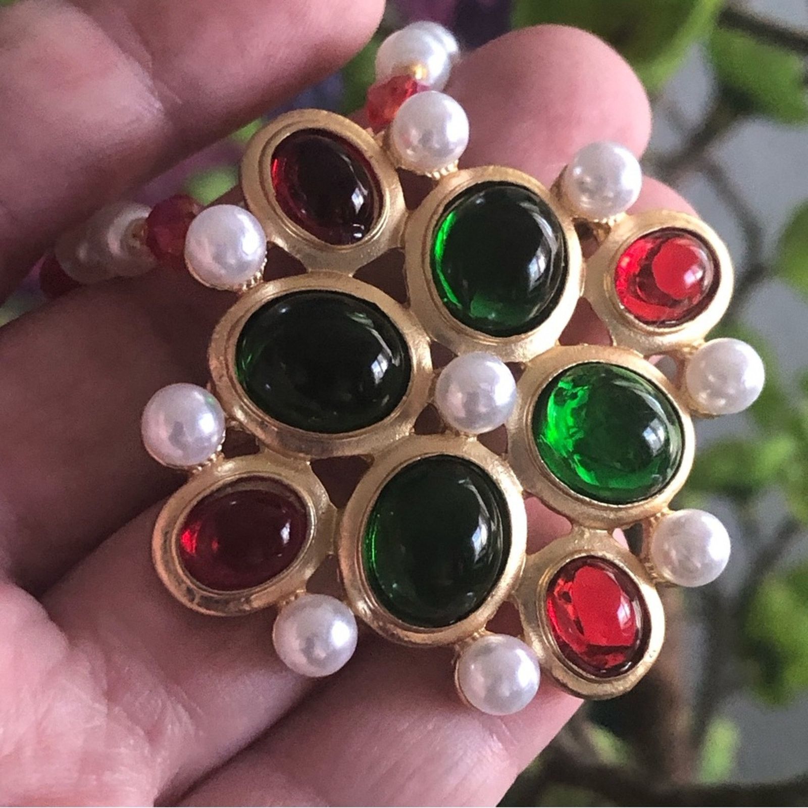 Handmade Handcrafted repurpose cabochon glass stone Pearl necklace Size ONE SIZE - 2 Thumbnail