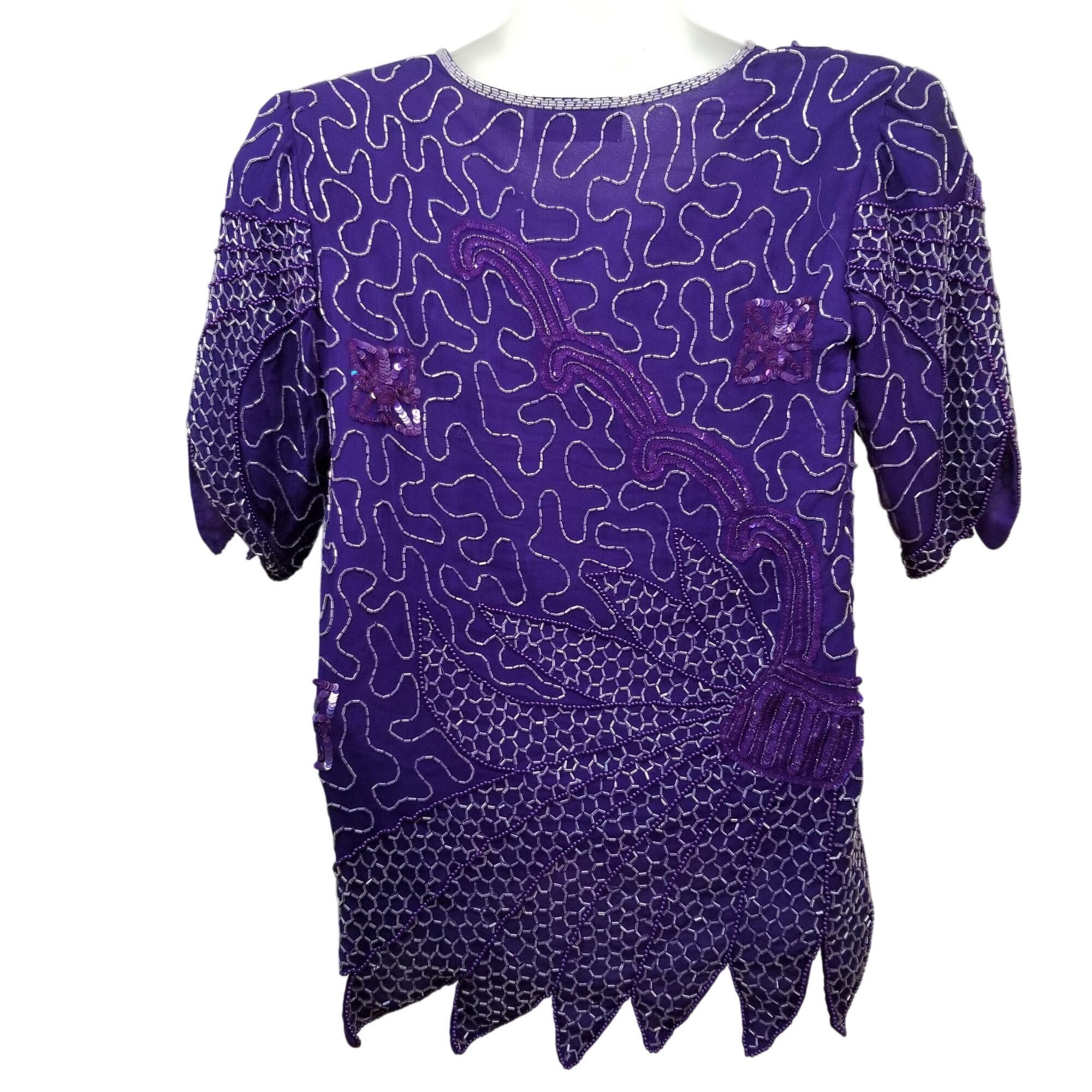 Other Laurence Kazar M 2 Pc Top Skirt Beaded Sequins Silk Formal P Size M / US 6-8 / IT 42-44 - 6 Thumbnail