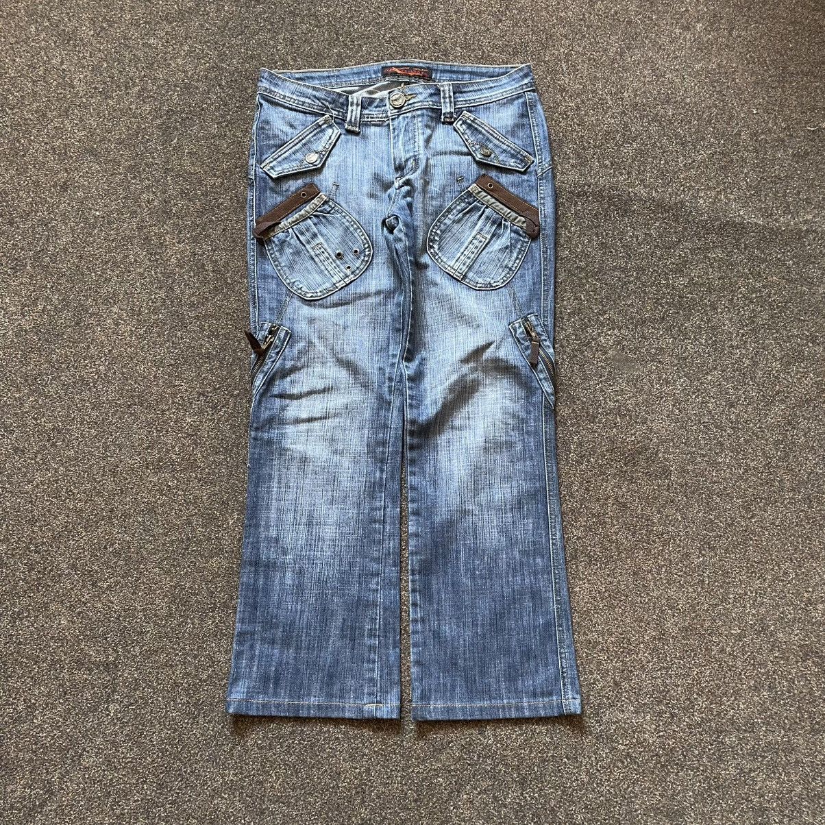 Vintage Y2K Baggy Flared Distressed Jeans Multi Pocket Skater Swag Size 32" / US 10 / IT 46 - 1 Thumbnail