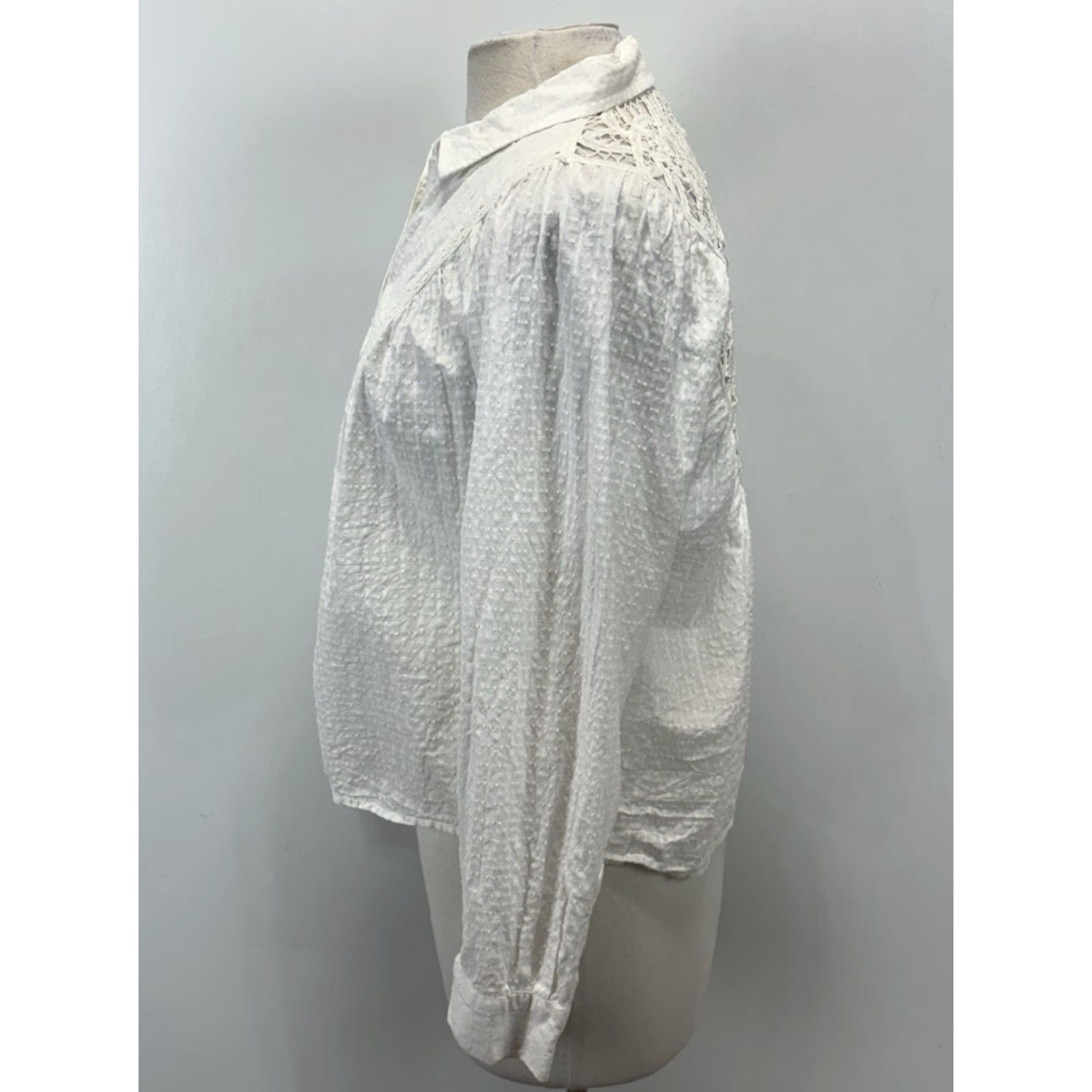 Vintage Pilcro Boho Button-Up Blouse Women's Small White Floral Lace Back Classic Fitted Sleeve Size S / US 4 / IT 40 - 2 Thumbnail